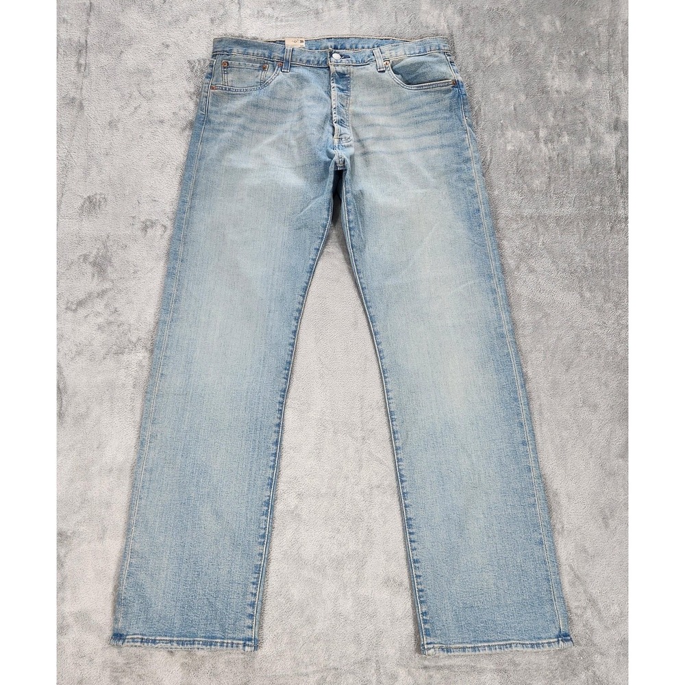 Levis 501 Jeans Mens 38x34 Light Wash Blue Regular Straight‎ Stretch Denim Pants